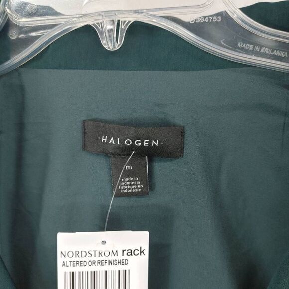 NWT Halogen Women's Size Medium Emerald Green Zip Up Jacket Bell Sleeves Draw St - Picture 3 of 8